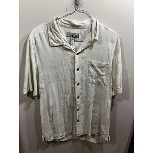 Caribbean Joe Shirt Mens Large Short Sleeve Cream Button Down Beach Vacation